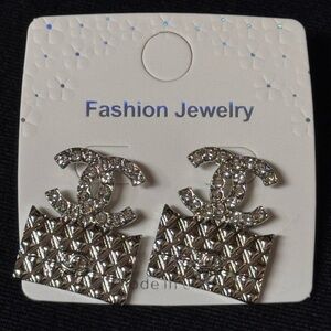 Fashion Jewelry Silver and Crystal Earrings 1.25 inch